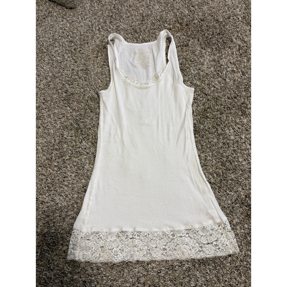 Vintage Y2k Abercrombie Fitch Womens Ribbed Lace Tank Top White Size Large